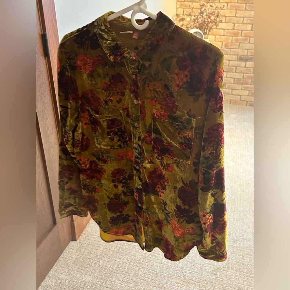 Anthropologie Pilcro Hadley Relaxed Velvet Floral Shirt